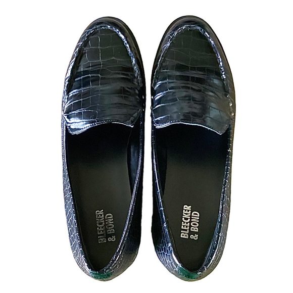 Bleeker & Bond Black Croc Embossed Wendall Platform Lug Sole Loafer Size 10 - Picture 3 of 16